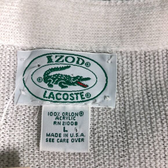 VINTAGE NEW Izod Lacoste Cardigan Sweater Mens L White USA Preppy Grandpa 80s - Picture 4 of 10